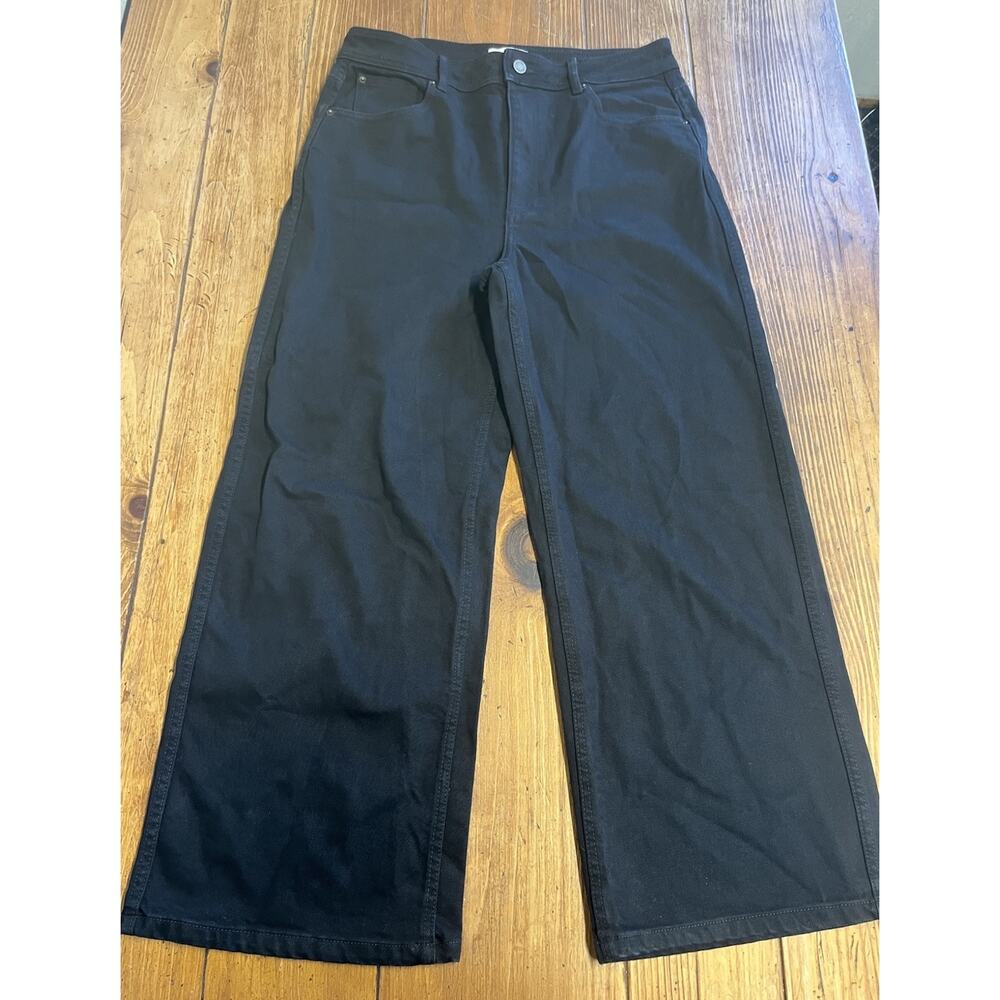 Sezane Black Wide Leg Jeans 32" Waist High Rise Cropped Denim FR 42 US 10/12